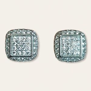 NEW Sterling Silver 925 Micro Pave Cubic Zirconia Earrings Squares Brigh…